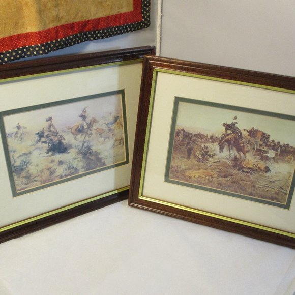 Lot of 2 C M Russell Framed Art Prints Old West Cowboys Horses - Picture 1 of 12